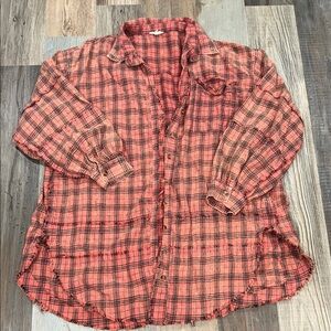 Easel Red Plaid bleached Button Down Shirt